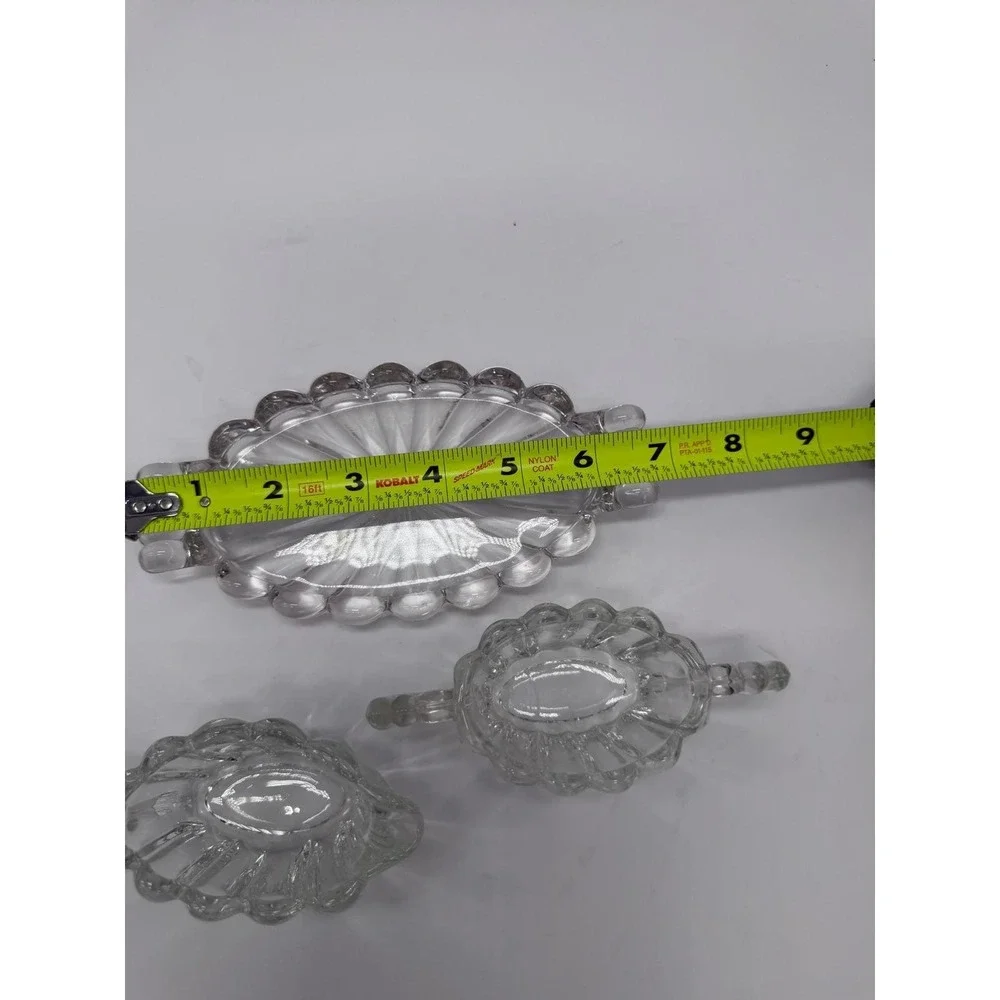Vintage Clear Pressed Glass Cream and Sugar Set with Scalloped Oval Tray 3pc